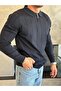 Men's Regular Fit Zipper Collar Stripe Detailed Knitwear Sweater Navy Blue Eca035 - 2