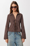 Lace-Up Slim Fit Poplin Shirt Ldz0057 Brown - 3