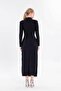 Women's Black Stone Draped Sandy Midi Dress – Long Sleeve, Formal and Evening Chic, Evening Dress 155 - 8