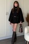 Black Cashmere Poncho with Detachable Belt and Gold Buttons - 8