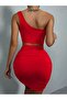Red One Shoulder Low-Cut Mini Dress - 4