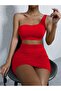 Red One Shoulder Low-Cut Mini Dress - 3
