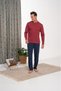 Men's Burgundy Single Jersey Buttoned Pocket Design Classic Long Sleeve Buttoned Seasonal Pajama Set