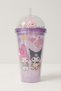 Kuromi Themed Purple Water Bottle with Straw, Frosted Glass Look, 450 ml Double Layer Mica Water Bottle 2647 Purple - 2