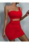 Red One Shoulder Low-Cut Mini Dress