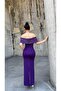 Scuba Stretchy Fabric Cowl Neck Stone-Detail Evening Dress 583243 PURPLE - 4