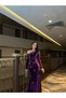 Velvet Stretch Fabric One Shoulder Stone Embellished Evening Dress 583137 Purple - 2