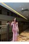 Velvet Stretchy Fabric One-Shoulder Stone-Embellished Evening Dress 583137 Dusty Rose - 2