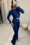 Soft Draped Top and Bottom Set Navy Blue - 8