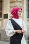 وشاح من الحرير القطني مزين بنقوش فوشيا مقاس 90x90 - 4