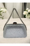 Silver Color Stone Chain Detailed Chain Handle Women's Evening Dress Bag - 3