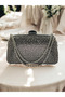 Platinum Color Stone Chain Detailed Chain Handle Women's Evening Dress Bag Wedding Engagement Graduation - 5