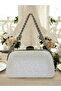 Ecru Color Stone Chain Detailed Chain Handle Women's Evening Dress Bag - 3