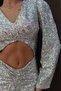 Parl Women's Shiny Silver Cut Out Pulpayet Event Midi Shoulder Pad Piece Dress Evening Dress - 4