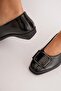 Ledas Genuine Leather Women's Shoes with Stone Buckle Black Wrinkled Patent Leather - 4