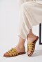 Lencas Kafes Laser Women's Genuine Leather Slippers Yellow Skin - 3