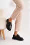 Nenlar Triangle Buckle Genuine Leather Women's Shoes Black Wrinkled Patent Leather - 3