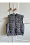 Unisex Children's Zippered Quilted Gray Vest with Hat