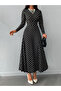 Women's black full length white polka dot dress - 3