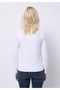 Slim Fit Round Neck Solid Women's White Long Sleeve T-Shirt - 2