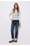 Regular Fit Polo Neck Printed Women's White Sweater - 3