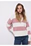 Regular Fit Polo Neck Striped Women's Pink Sweater