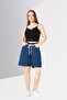 Women Washed Denim Shorts, Blue - 2