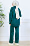 Patterned Button Detailed Knitwear Set S1124 Emerald Green - 4