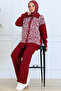 Patterned Button Detailed Knitwear Set S1124 Claret Red - 3