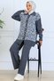 Patterned Button Detailed Knitwear Set S1124 Anthracite - 3