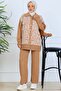 Patterned Button Detailed Knitwear Set S1124 Mink