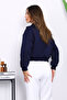 Navy Blue Front Zipper Three-Thread Crop Sweat - 4