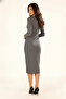 Women's Half High Neck Long Sleeve Camisole Mini Bodycon Dress-Anthracite - 8