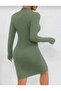 Ribbed Model Button Detailed High Neck Slit Comfortable Fit Knitwear Dress - 3