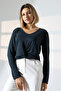 Women's Navy Blue Modal V-Neck Long Sleeve Blouse - 2
