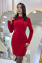 Women's Stand Collar Glitter Long Sleeve Short Dress Black,Sax Blue, Red - 4