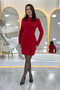 Women's Stand Collar Glitter Long Sleeve Short Dress Black,Sax Blue, Red - 6