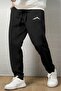 Men's Black Seasonal Mountain Printed Sweatpants
