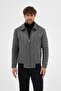Batista Men's Anthracite Short Cashmere Coat with Zipper and Ribbed-Elasticated Hem - 5