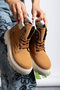 Women's Tan Suede Daily Lace-Up Water Resistant Boots Comfortable Stylish High Sole Warm Lining Winter Bootie