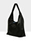 Black Women's Soft Textured Oval Maxi Size Shoulder Bag M000008651 - 2