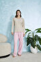 Cotton Two-Color Heart Detailed Ribbed Long Sleeve Pajama Set - 3