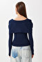 Bow Detailed Knitted Blouse Lfw0013 Dark Blue - 4
