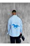 Men's Oversize Printed Long Sleeve Shirt Blue - 4