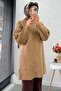 Oversize Knit Sweater with Line Pattern on the Front – Camel - 7