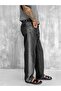 Men's Belt Detailed Washed Baggy Fit Trousers Black - 6