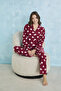 Polar Heart Patterned Buttoned Front Long Sleeve Pajama Set - 4