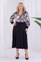 Women's Black Beige Ethnic Pattern Blocky Double Breasted Collar Balloon Sleeve Plus Size Stretchy Maxi Dress - 5