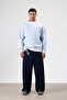 Oversize Collar Embroidery Detailed Sweatshirt Baby Blue