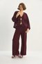Women's Burgundy Kimono with Tie Detail High Waist Loose Trousers Thessaloniki Set 7028 60283640 - 3